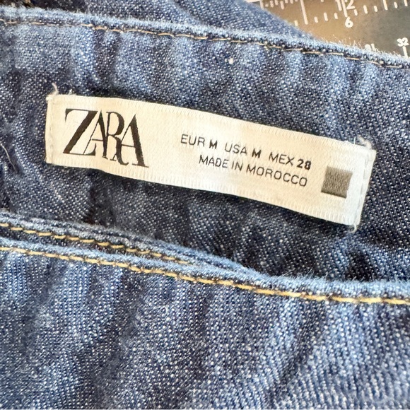 Zara Y2K Denim Midi Skirt Wrap Belted Buckle Blue Linen Blend A-Line Medium - Picture 8 of 10